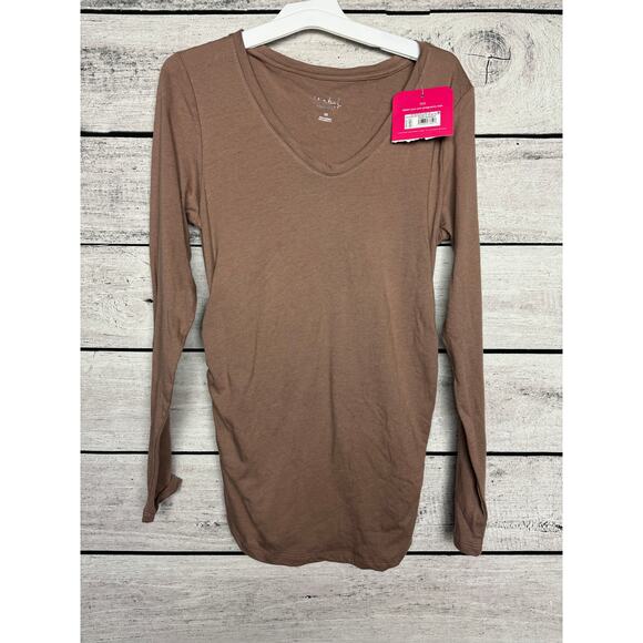 NWT Ladies Ingrid & Isabel Brown Scoop Neck Maternity T-Shirt - XS - Picture 1 of 3